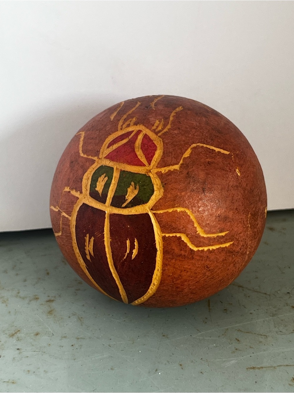 Peruvian Folk Art carved Scarab/Beetle Gourd Ball